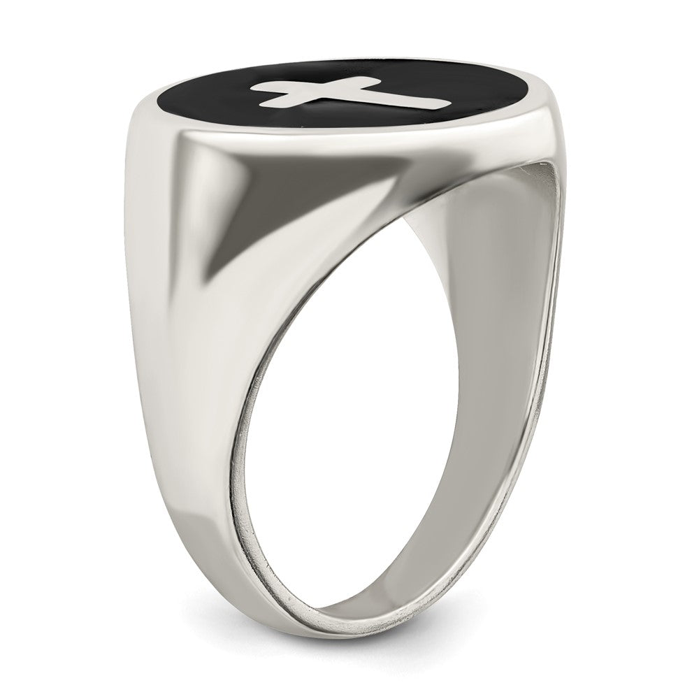 Sterling Silver Rhodium-plated Enameled Cross Ring