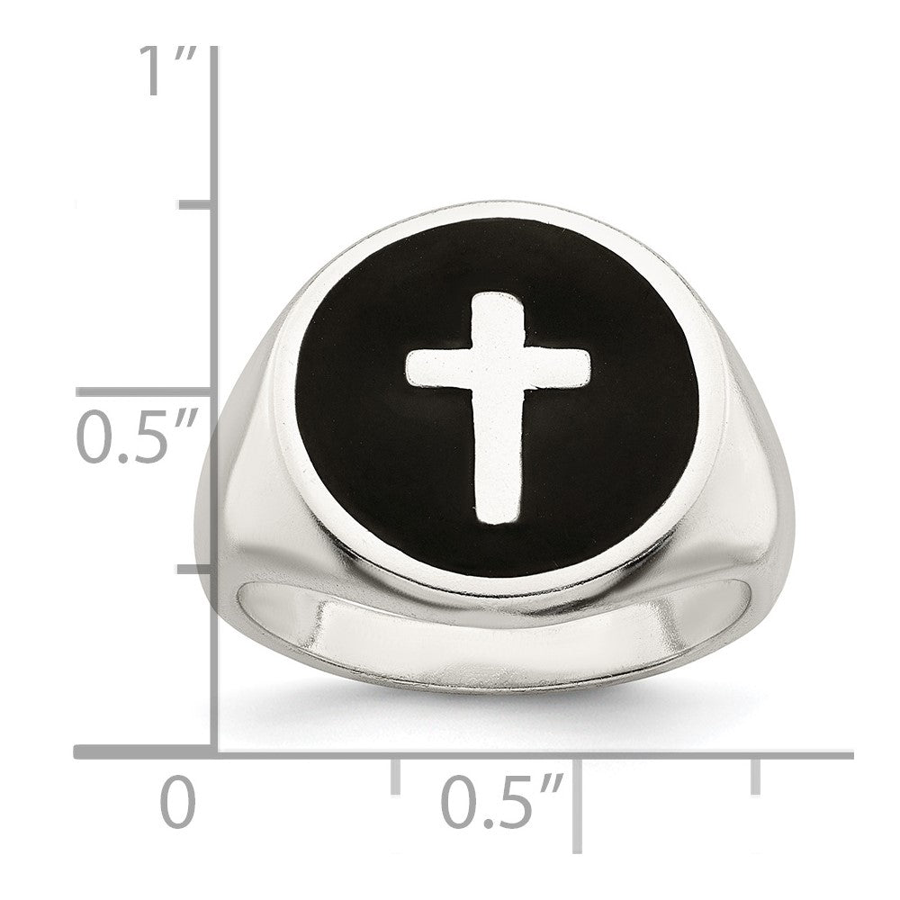 Sterling Silver Rhodium-plated Enameled Cross Ring