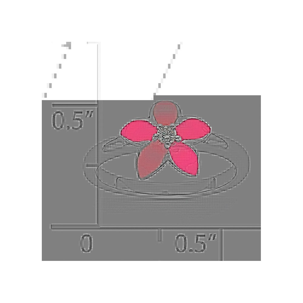 Sterling Silver RH-plated Pink Enameled & CZ Flower Children's Ring