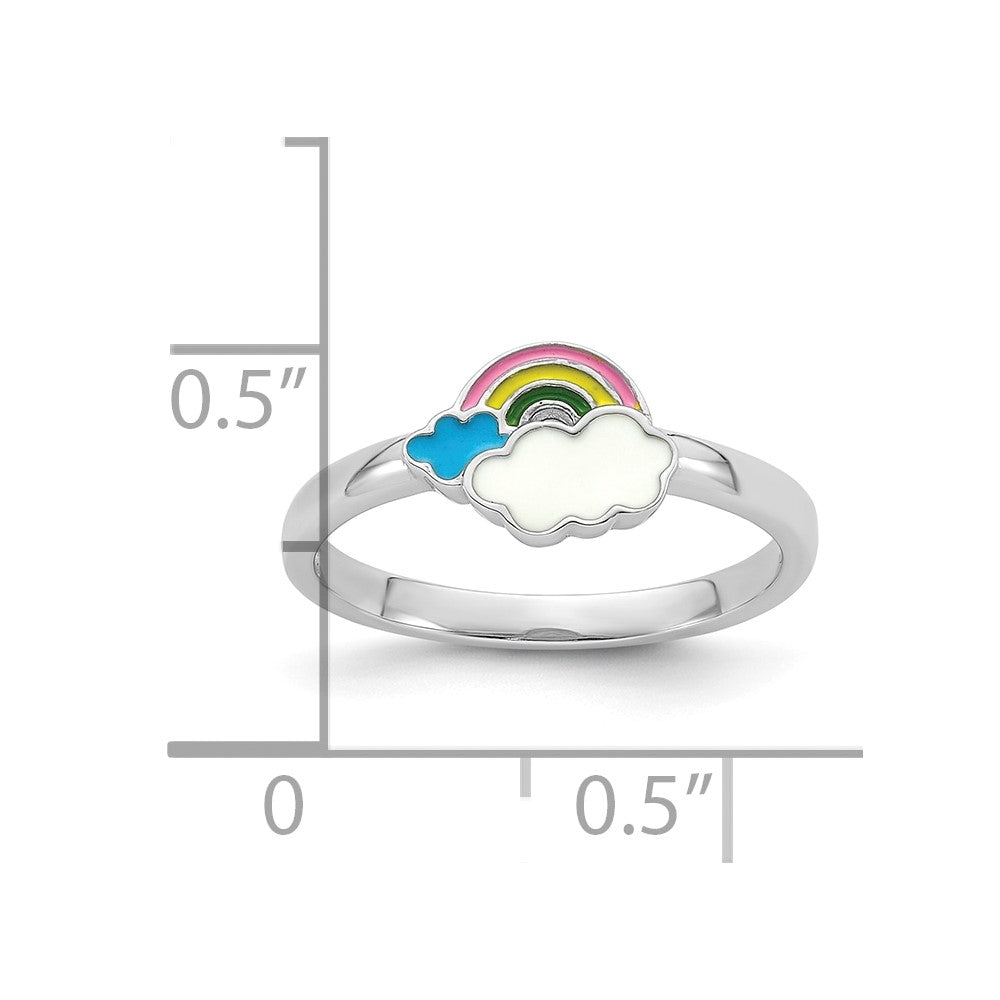 Sterling Silver RH-plated Multi-color Enameled Rainbow Children's Ring