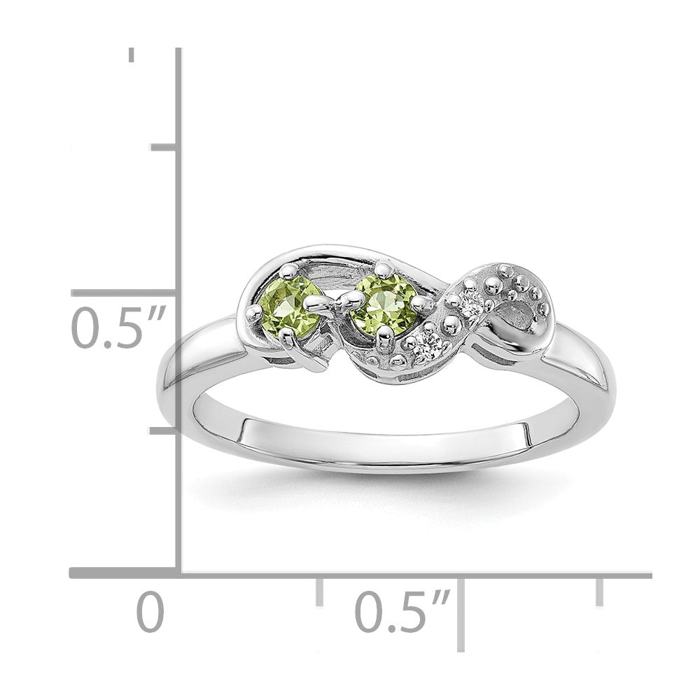 Sterling Silver Rhodium-plated Peridot and CZ Swirl Ring