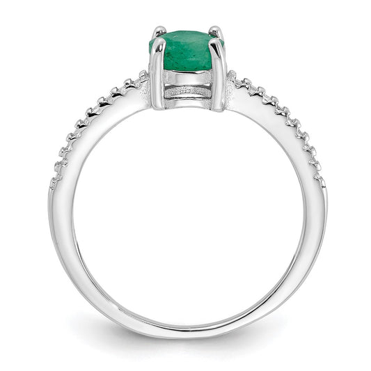 Sterling Silver Rh-plated-plated 1.0EM Emerald and .12WT White Topaz Ring