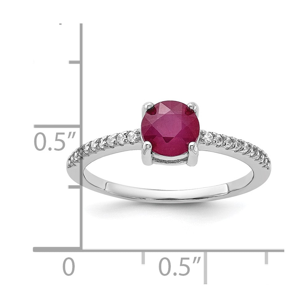 Sterling Silver Rh-plated-plated 1.43R Ruby and .12WT White Topaz Ring