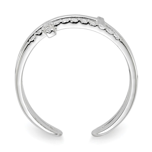 Sterling Silver E-coated CZ Cross Open Back Ring