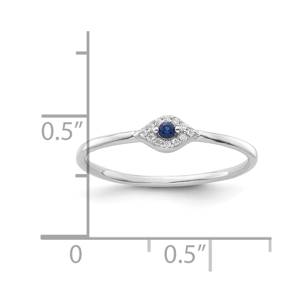 Sterling Silver Rhodium-plated Blue and Clear CZ Evil Eye Ring