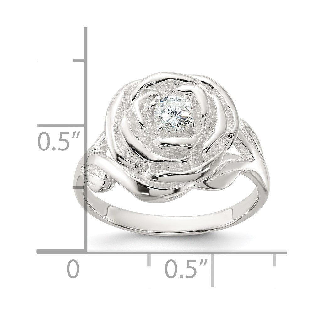 Sterling Silver Polished CZ Flower Rose Ring