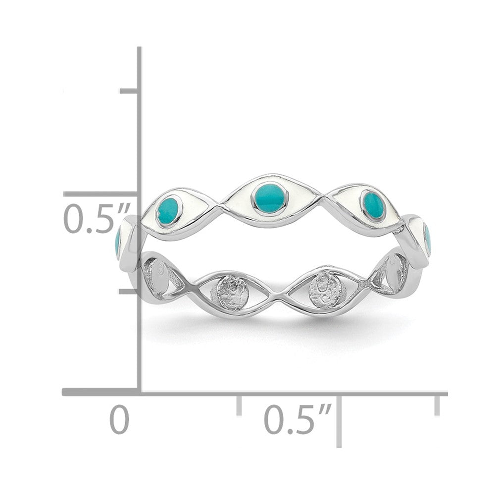 Sterling Silver Rhodium-plated with Enamel Evil Eye Ring