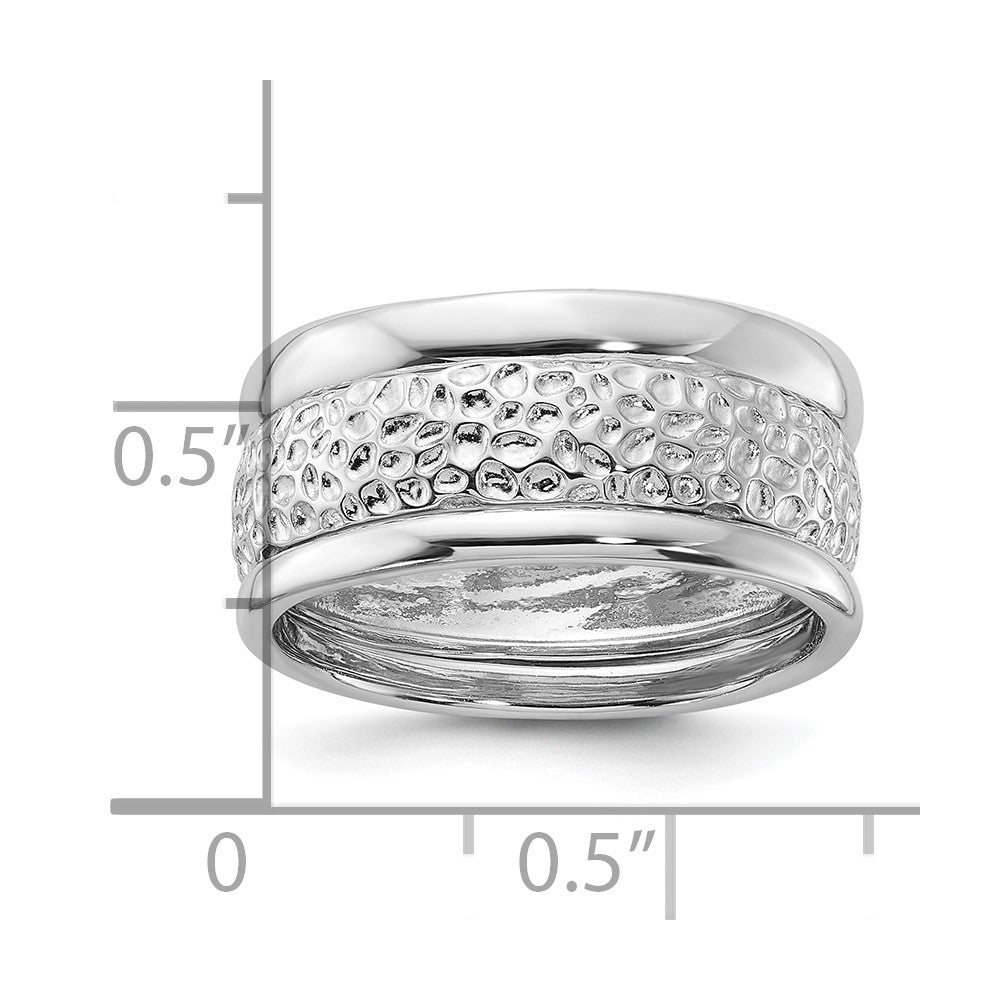 Sterling Silver Rhodium-plated Textured and Polished 3 Ring Band Set