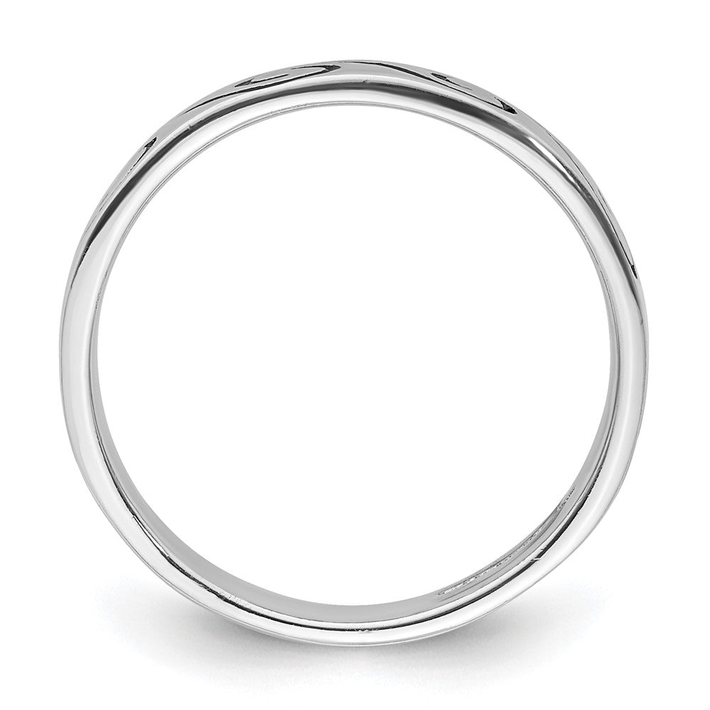 Sterling Silver Rhodium-plated Antiqued Wave Design 4.5mm Band Ring