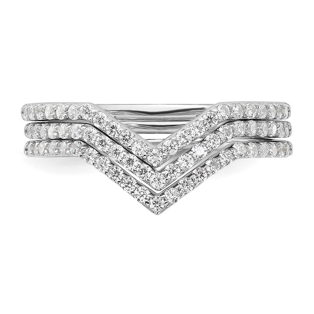 Sterling Silver Rhodium-plated CZ V-Shaped 3 Band Set