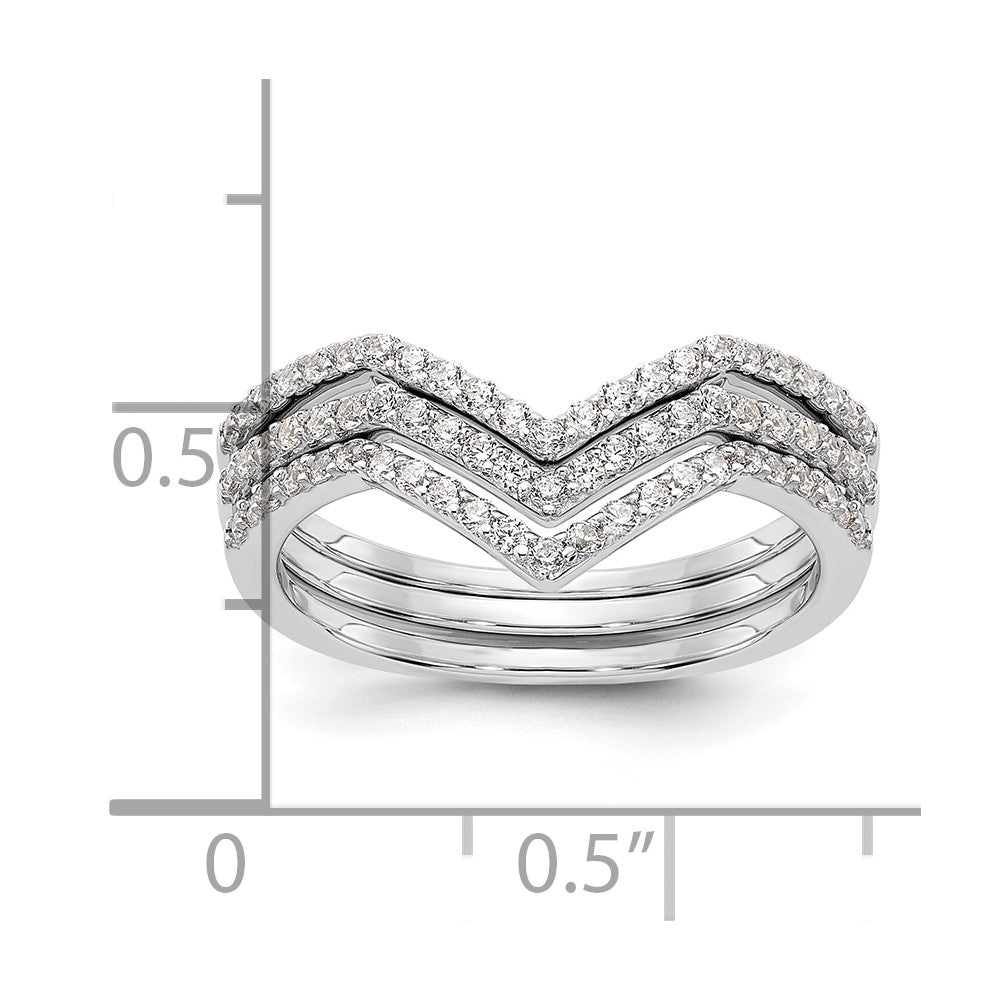Sterling Silver Rhodium-plated CZ V-Shaped 3 Band Set