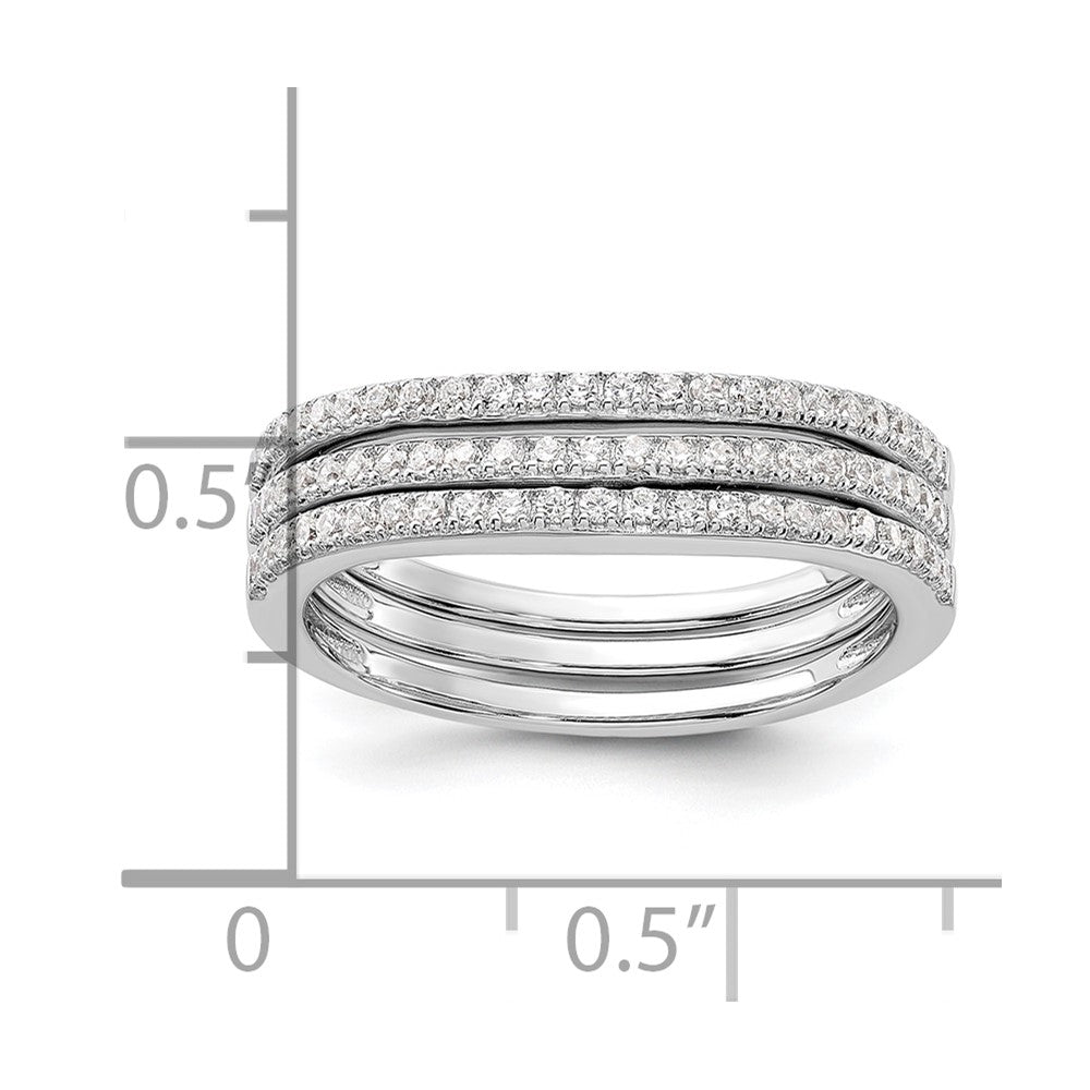 Sterling Silver Rhodium-plated CZ Curved 3 Band Set