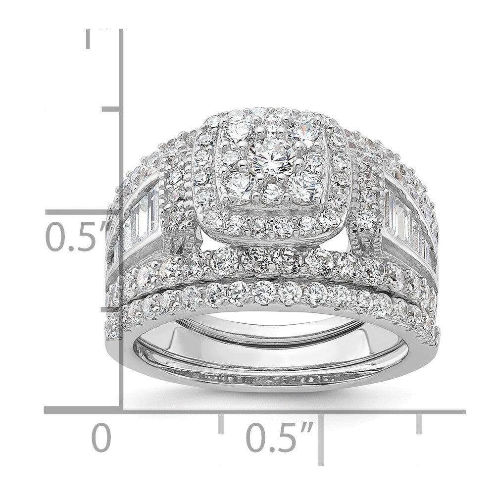 Sterling Silver Rhodium-plated CZ Engagement Ring w/2 Bands 3 Ring Set