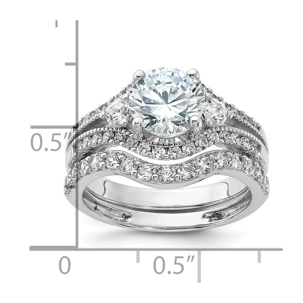 Sterling Silver Rhodium-plated CZ Engagement Ring and Band Set