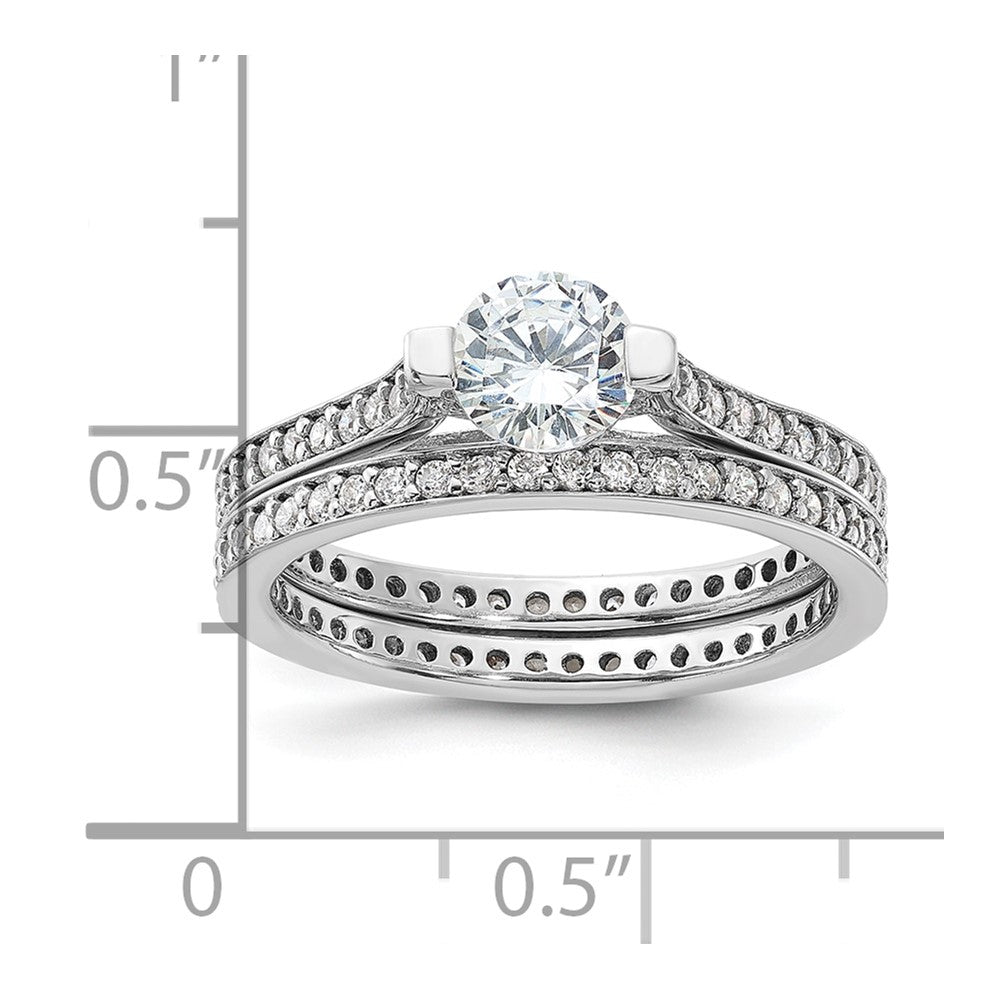 Sterling Silver Rhodium-plated CZ Eternity Engagement Ring and Band Set