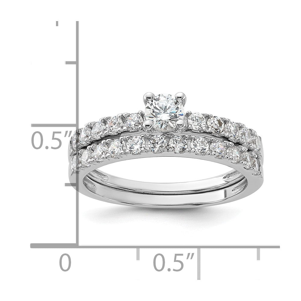 Sterling Silver Rhodium-plated CZ Ring and Band Set