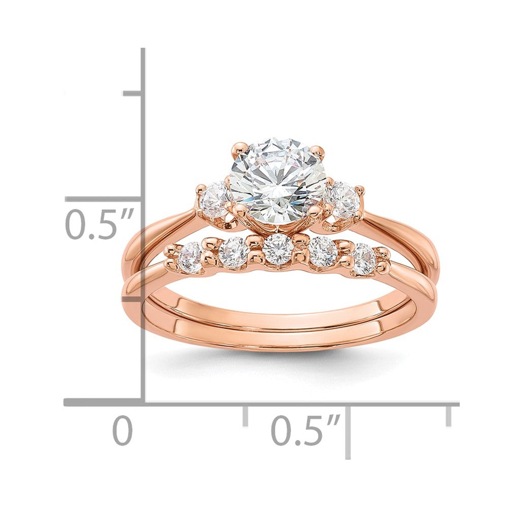 Sterling Silver Rose Gold-Plated Polished CZ Engagement Ring and Band Set