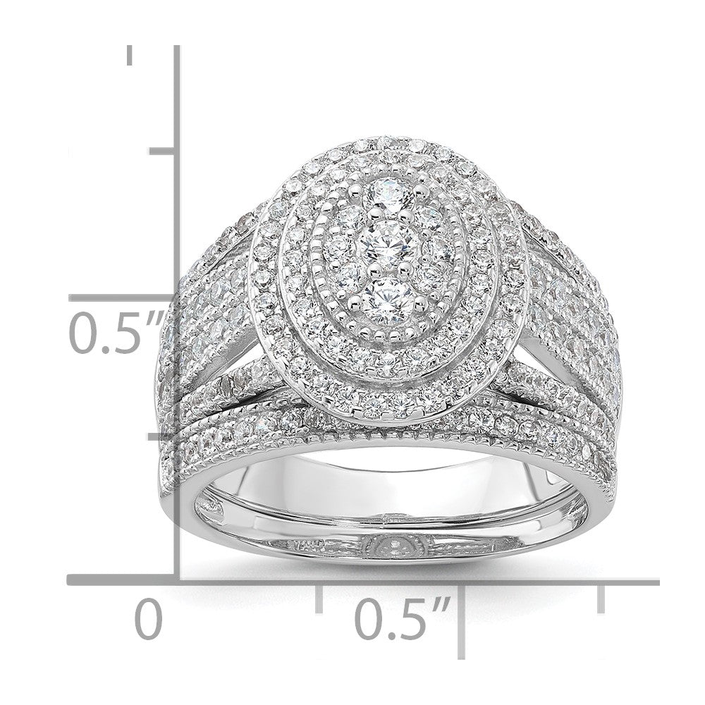 Sterling Silver Rhodium-plated CZ Ring and Band Set