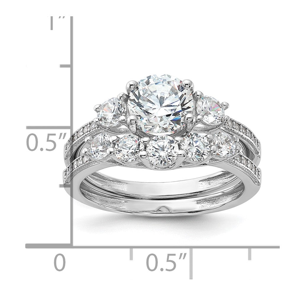 Sterling Silver Rhodium-plated CZ Engagement Ring and Band Set