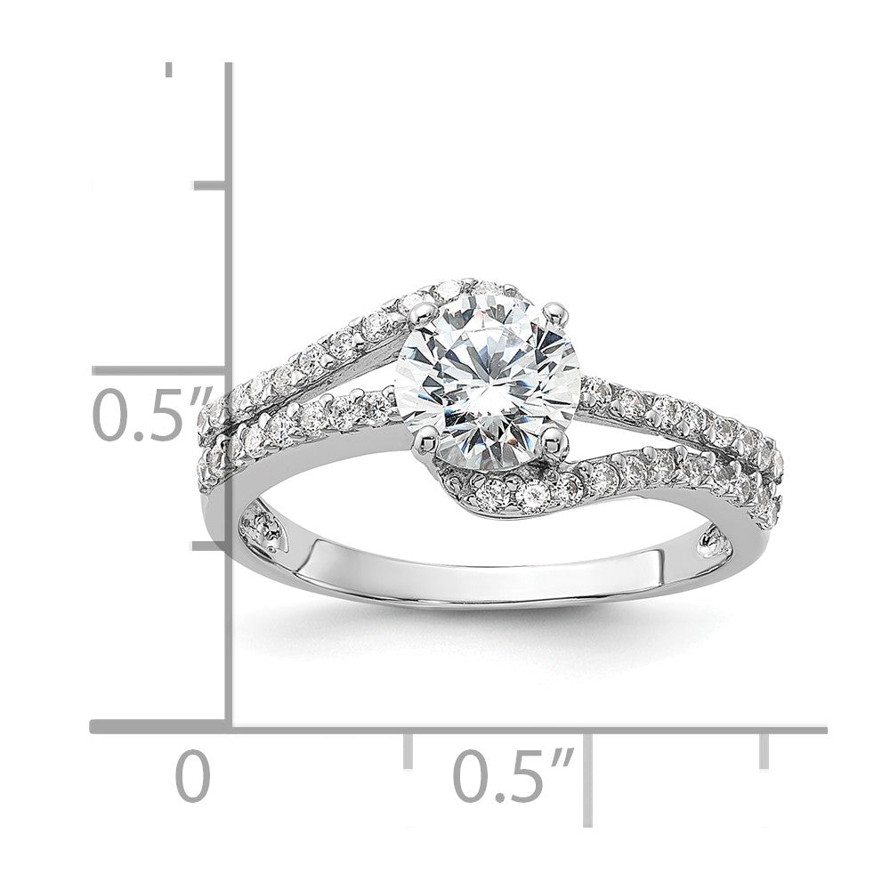 Sterling Silver Rhodium-plated CZ Double Row Ring