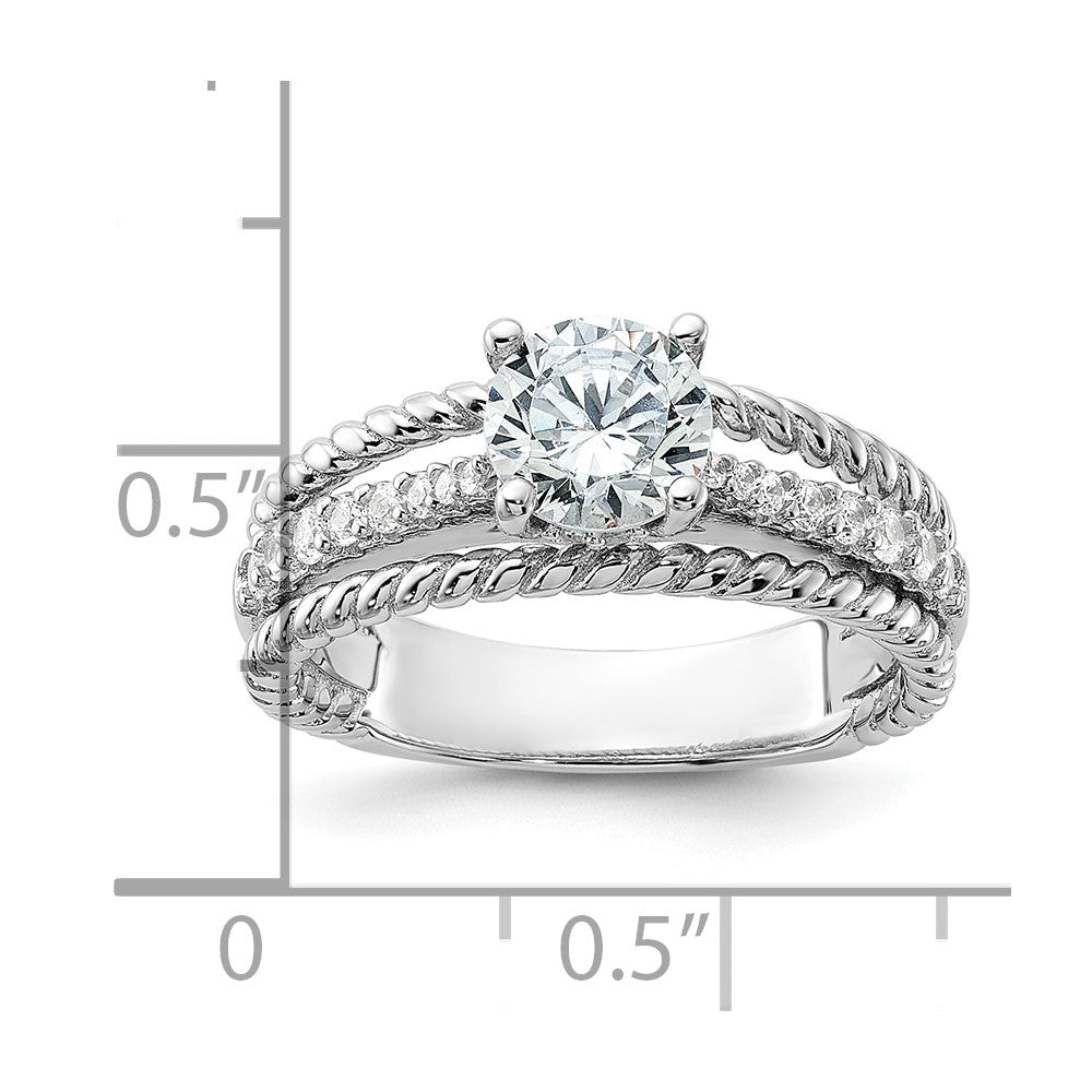 Sterling Silver Rhodium-plated Fancy Engagement CZ Ring