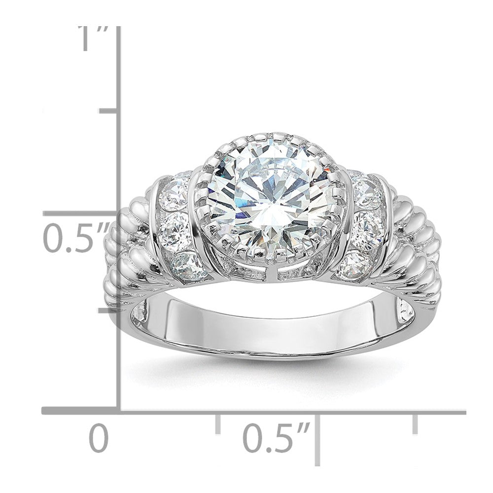 Sterling Silver Rhodium-plated CZ Rope Design Ring
