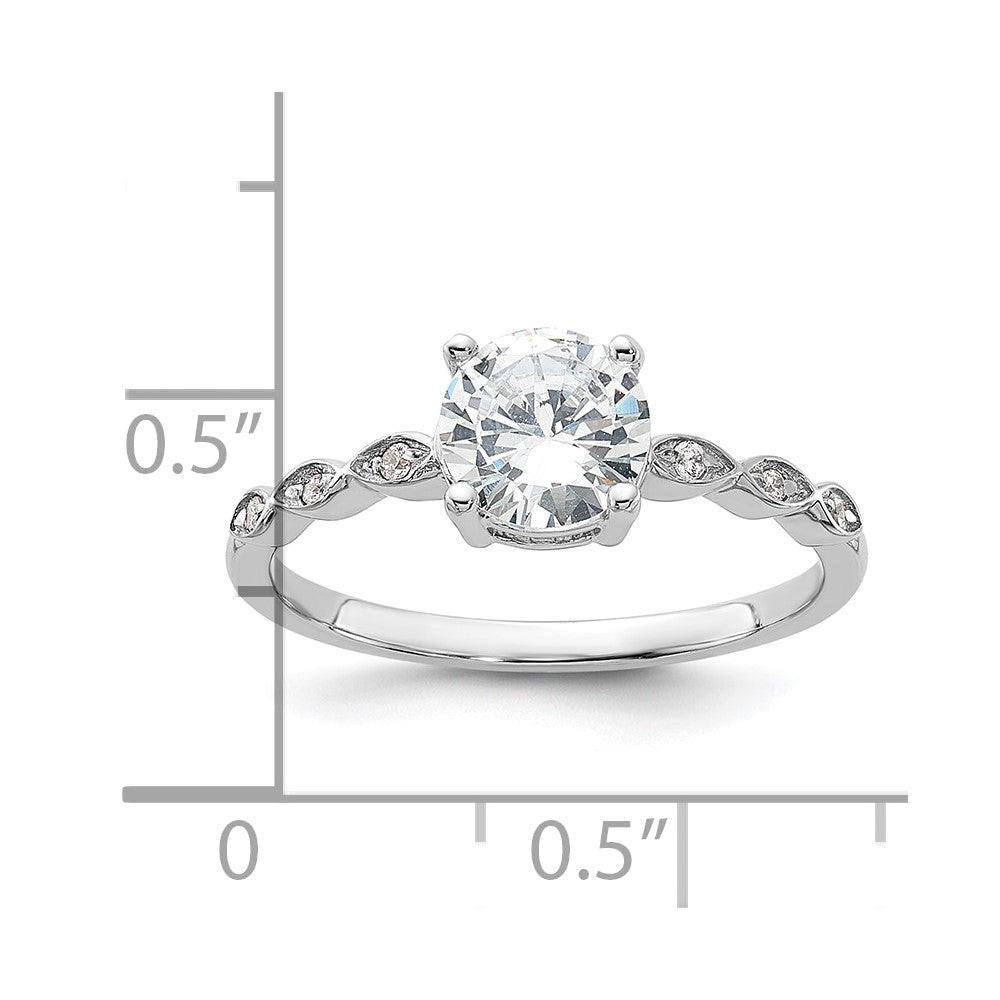 Sterling Silver Rhodium-plated Fancy CZ Engagement Ring