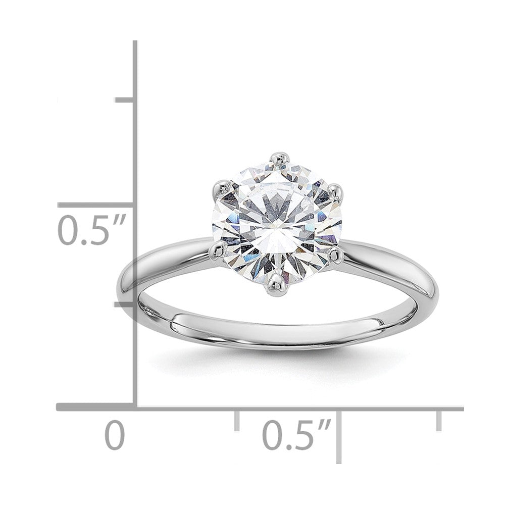 Sterling Silver Rhodium-plated 9mm CZ 6 Prong Solitaire Ring