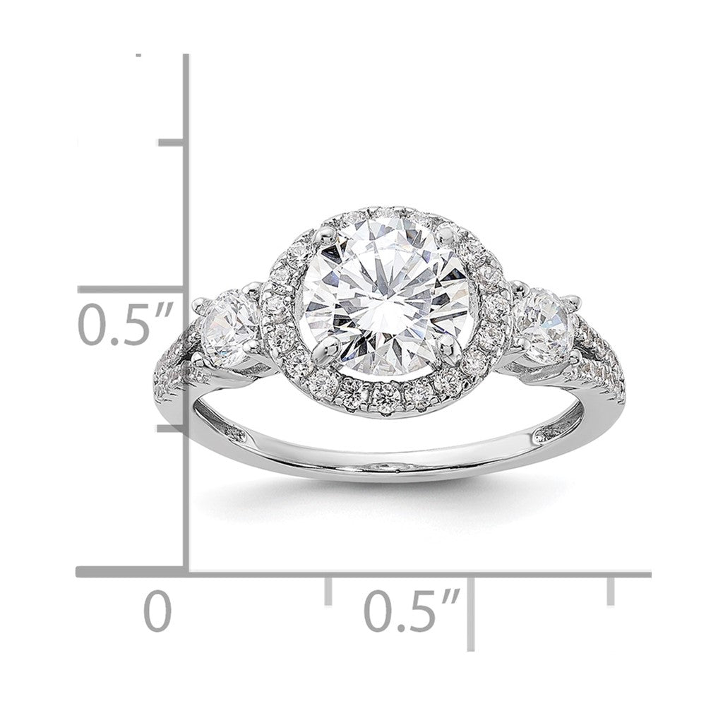 Sterling Silver Rhodium-plated CZ Halo Ring