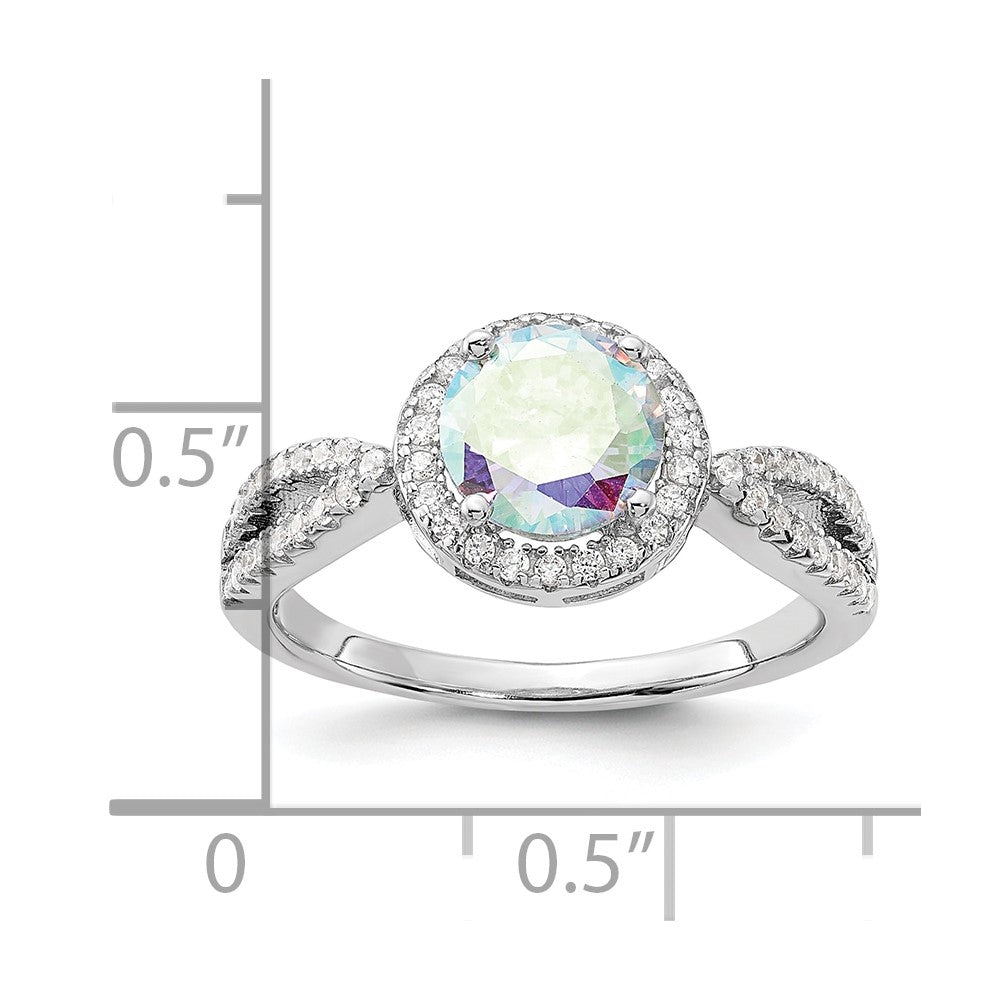 Sterling Silver Rhodium-plated Iridescent CZ Halo Ring
