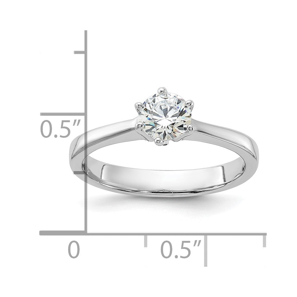 Sterling Silver Rhodium-plated 5mm Round CZ 6-prong Engagement Ring