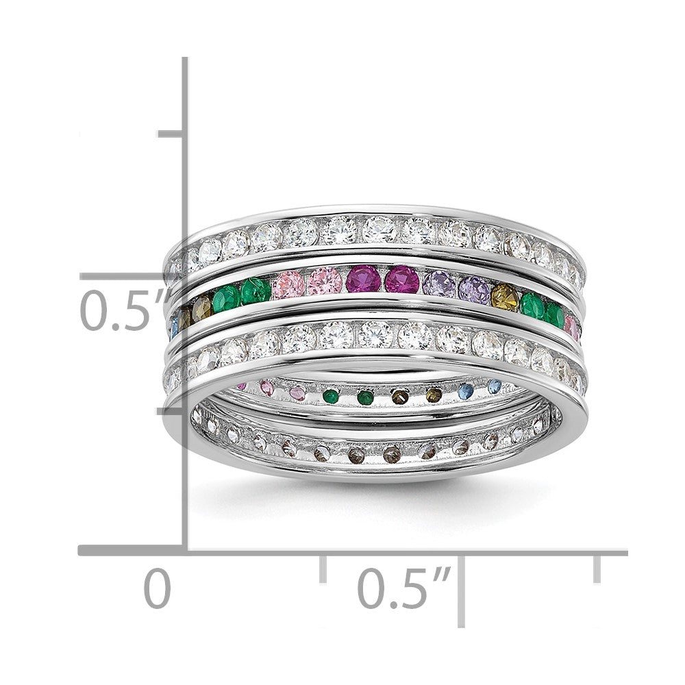 Sterling Silver Rhodium-plated Multi Color CZ 3 Band Set