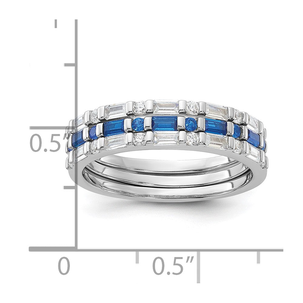 Sterling Silver Rhodium-plated Blue and White CZ 3 Ring Set