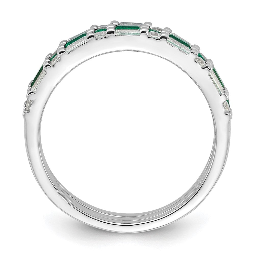 Sterling Silver Rhodium-plated Green and White CZ 3 Ring Set
