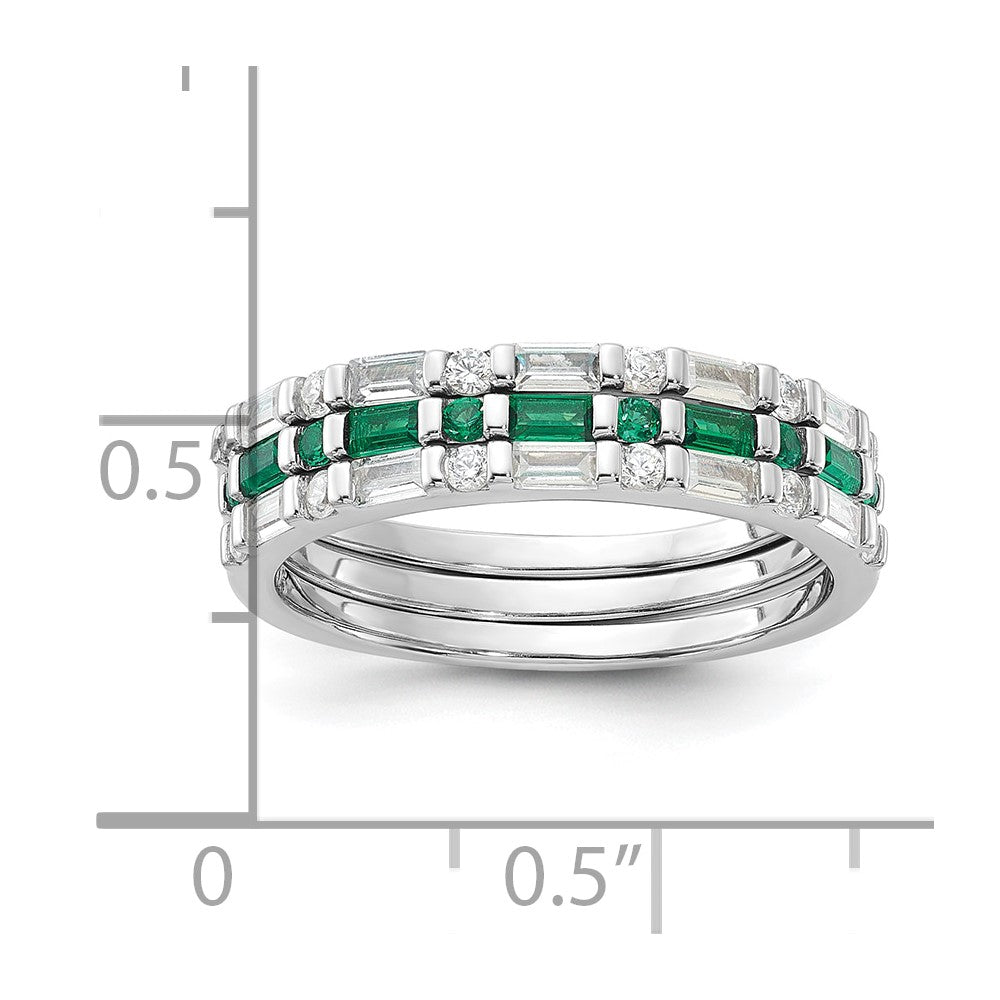 Sterling Silver Rhodium-plated Green and White CZ 3 Ring Set