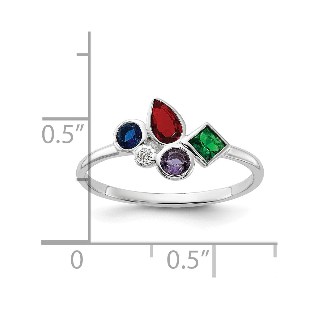 Sterling Silver E-coated Multi Color CZ Ring