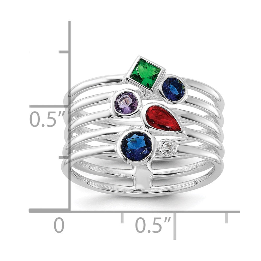 Sterling Silver E-coated Multi Color CZ Ring