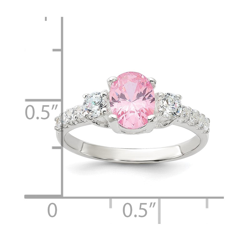 Sterling Silver Polished Pink and White CZ Ring