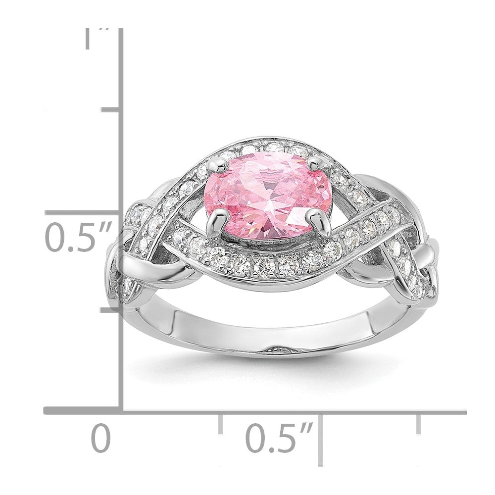 Sterling Silver Rhodium-plated Pink & White CZ Braided Ring