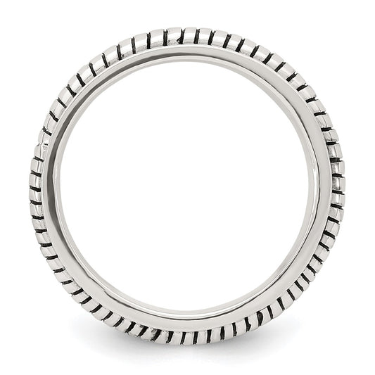 Sterling Silver Polished Oxidized Half Round Patterned Men's Ring
