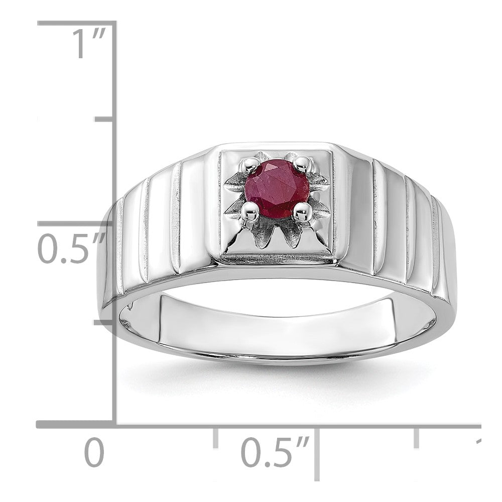 Sterling Silver Rhodium-plated African Ruby Men's Ring