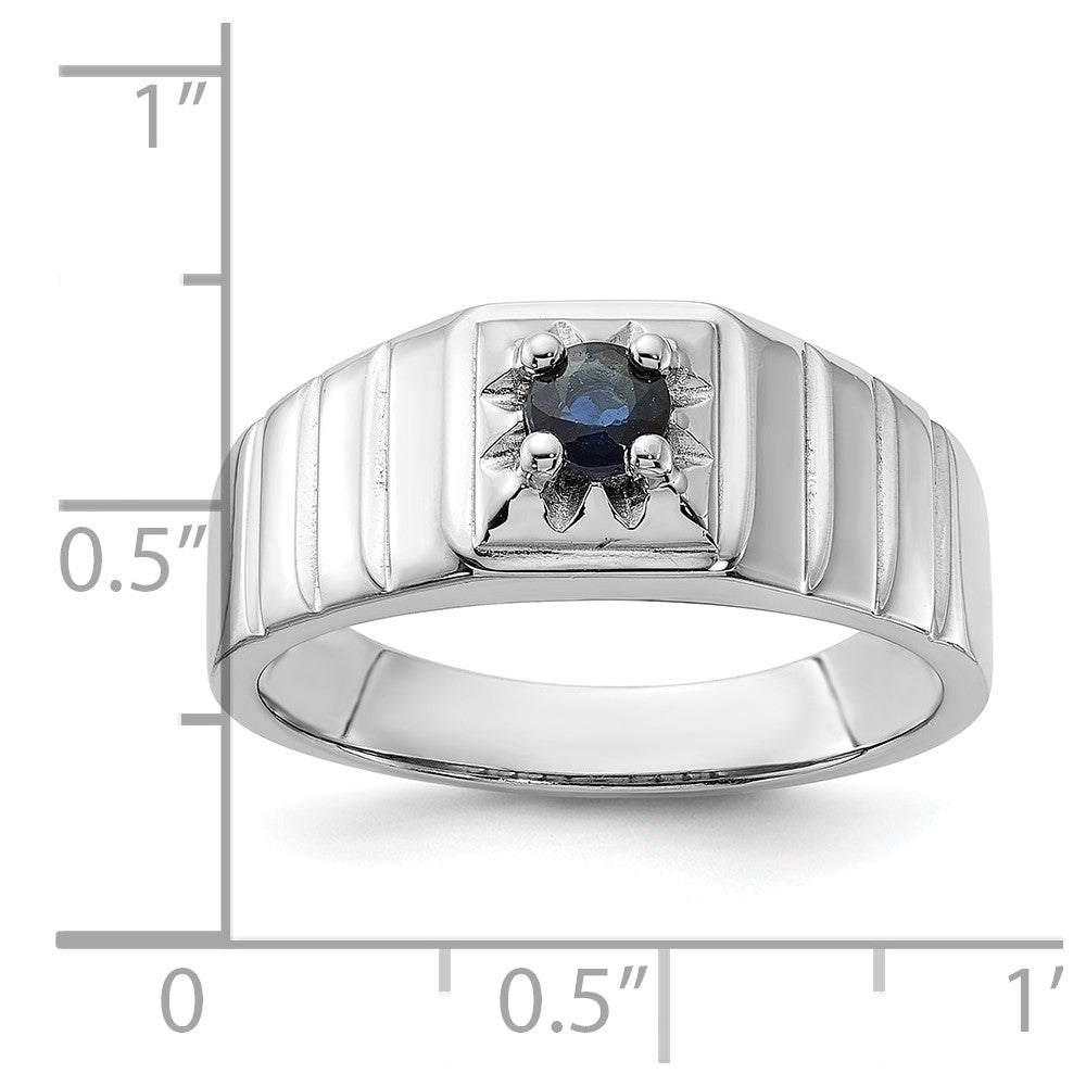 Sterling Silver Rhodium-plated Dark Blue Sapphire Men's Ring