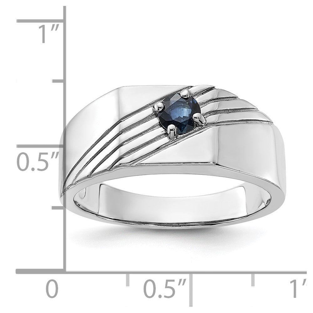 Sterling Silver Rhodium-plated Dark Blue Sapphire Signet Men's Ring
