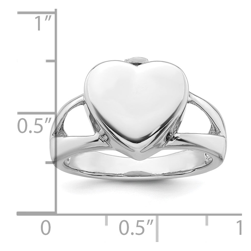 Sterling Silver Rhodium-plated Polished Heart Ash Holder Size 8 Ring