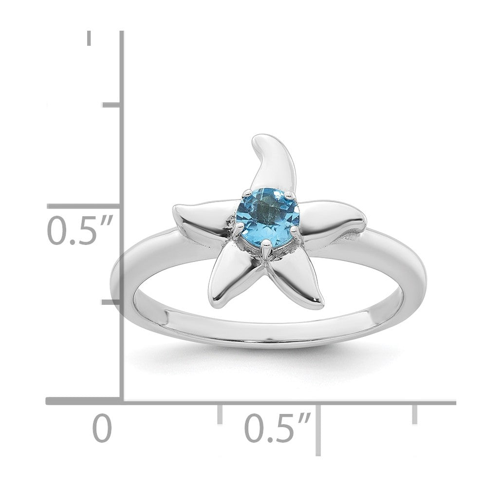 Sterling Silver Rhodium-plated Polished Round Light Swiss Blue Topaz Starfish Ring