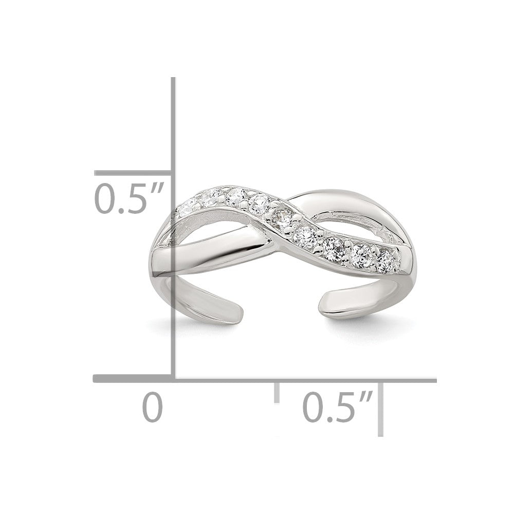 Sterling Silver Polished CZ Infinity Adjustable Toe Ring