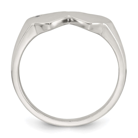 Sterling Silver Polished White CZ Double Heart Size 7 Signet Ring