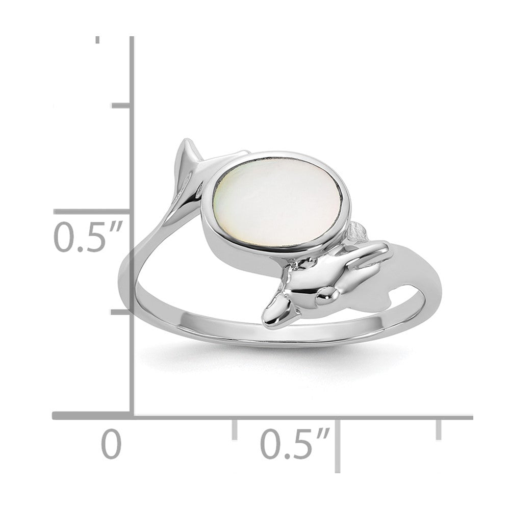 Sterling Silver Rhodium-plated Polished Oval Mother of Pearl and Dolphin Size 8 Ring
