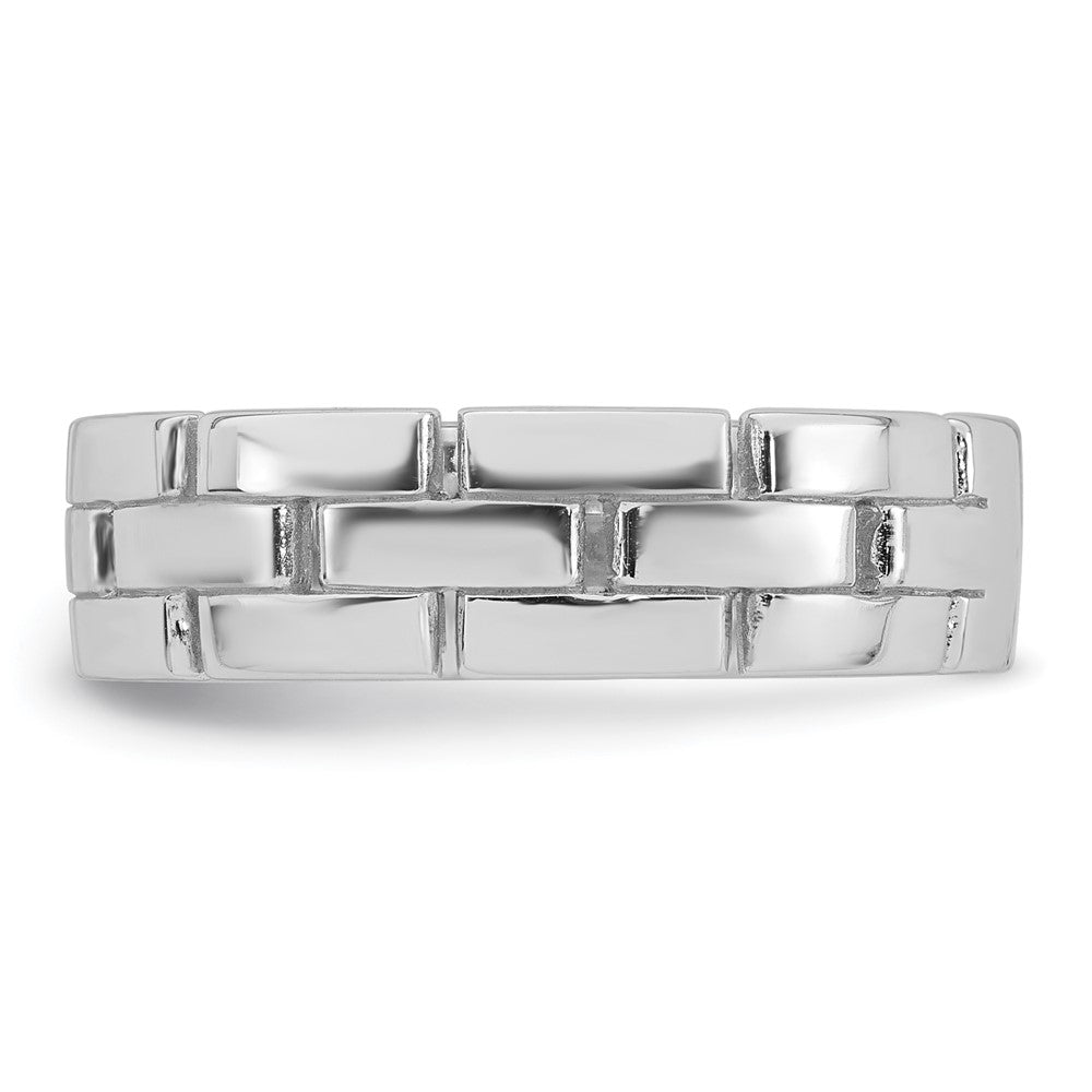 Sterling Silver Rhodium-plated Polished 5.8mm Brick Pattern Size 7 Ring