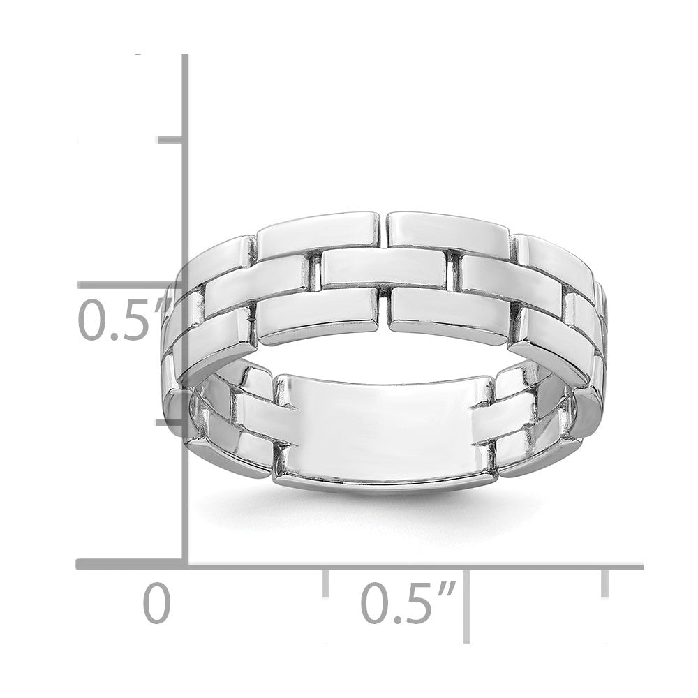 Sterling Silver Rhodium-plated Polished 5.8mm Brick Pattern Size 6 Ring